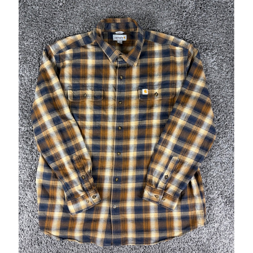 Carhartt Mens XL Plaid Flannel Shirt Brown Blue Original Fit Cotton 103822 412
